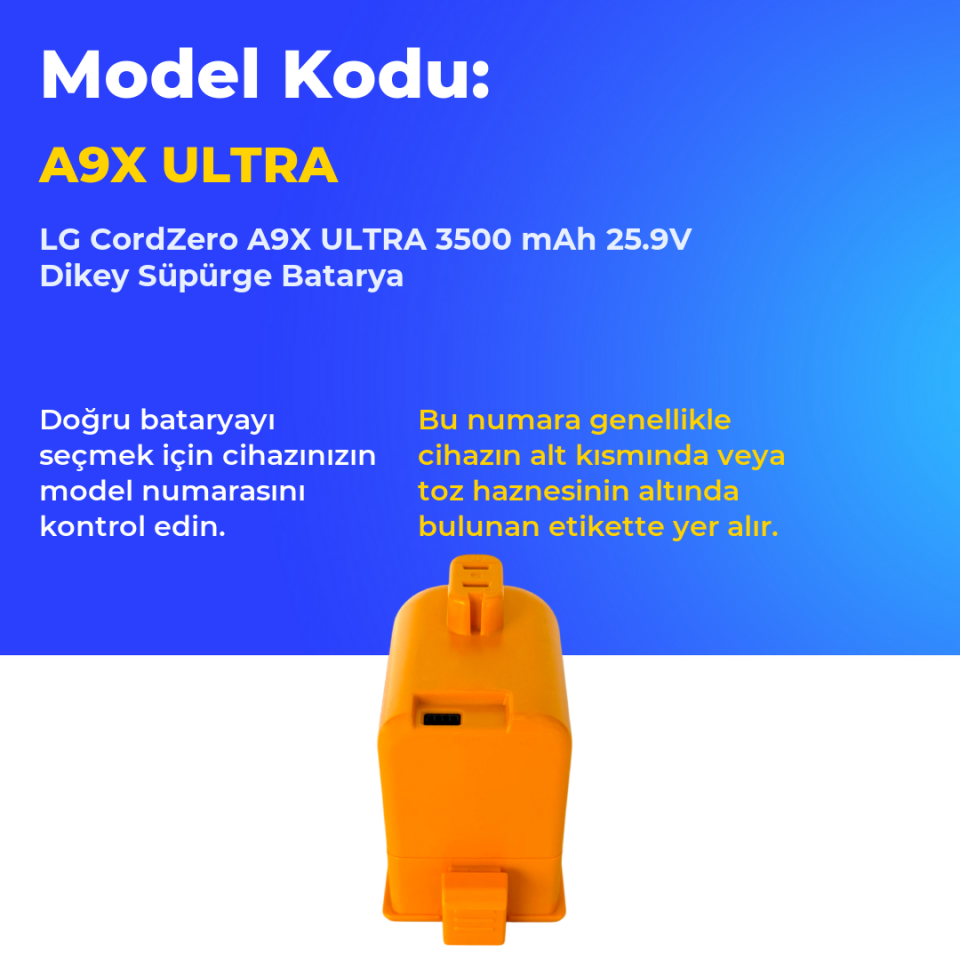 LG CordZero A9X ULTRA 3500 mAh 25.9V Dikey Süpürge Batarya