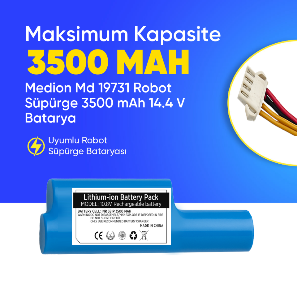 Medion Md 19731 Robot Süpürge 3500 mAh 14.4 V  Batarya – Orjinal Uyumlu Uzun Ömürlü, Yüksek Performans Pil