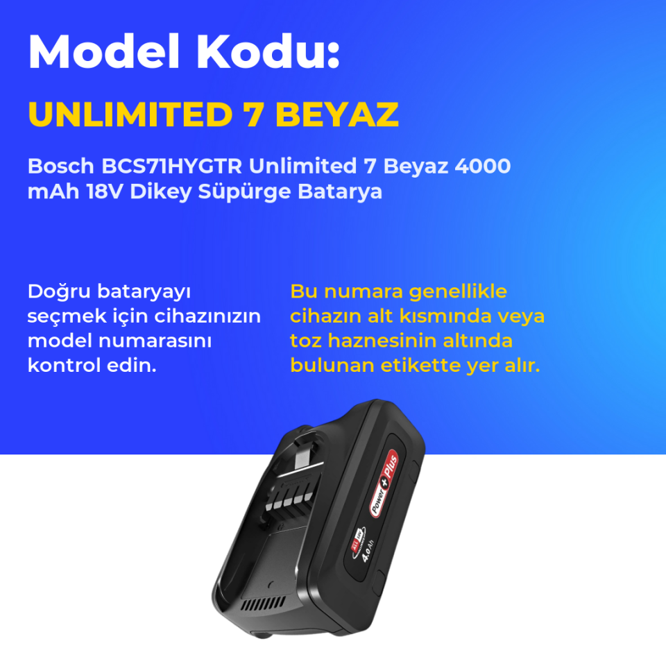 Bosch BCS71HYGTR Unlimited 7 Beyaz 4000 mAh 18V Dikey Süpürge Batarya