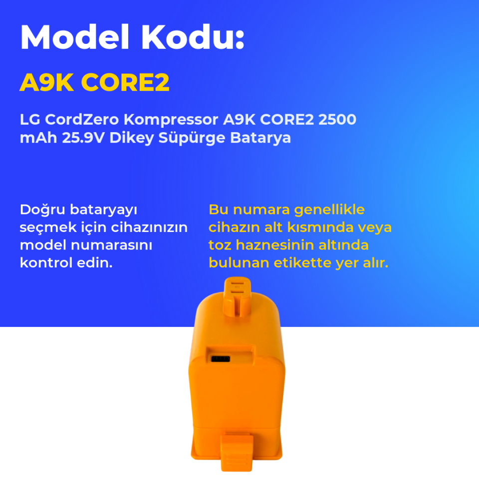 LG CordZero Kompressor A9K CORE2 2500 mAh 25.9V Dikey Süpürge Batarya