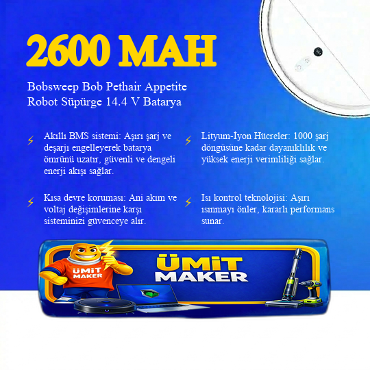 Bobsweep Bob Pethair Appetite Robot Süpürge 2600 mAh Batarya