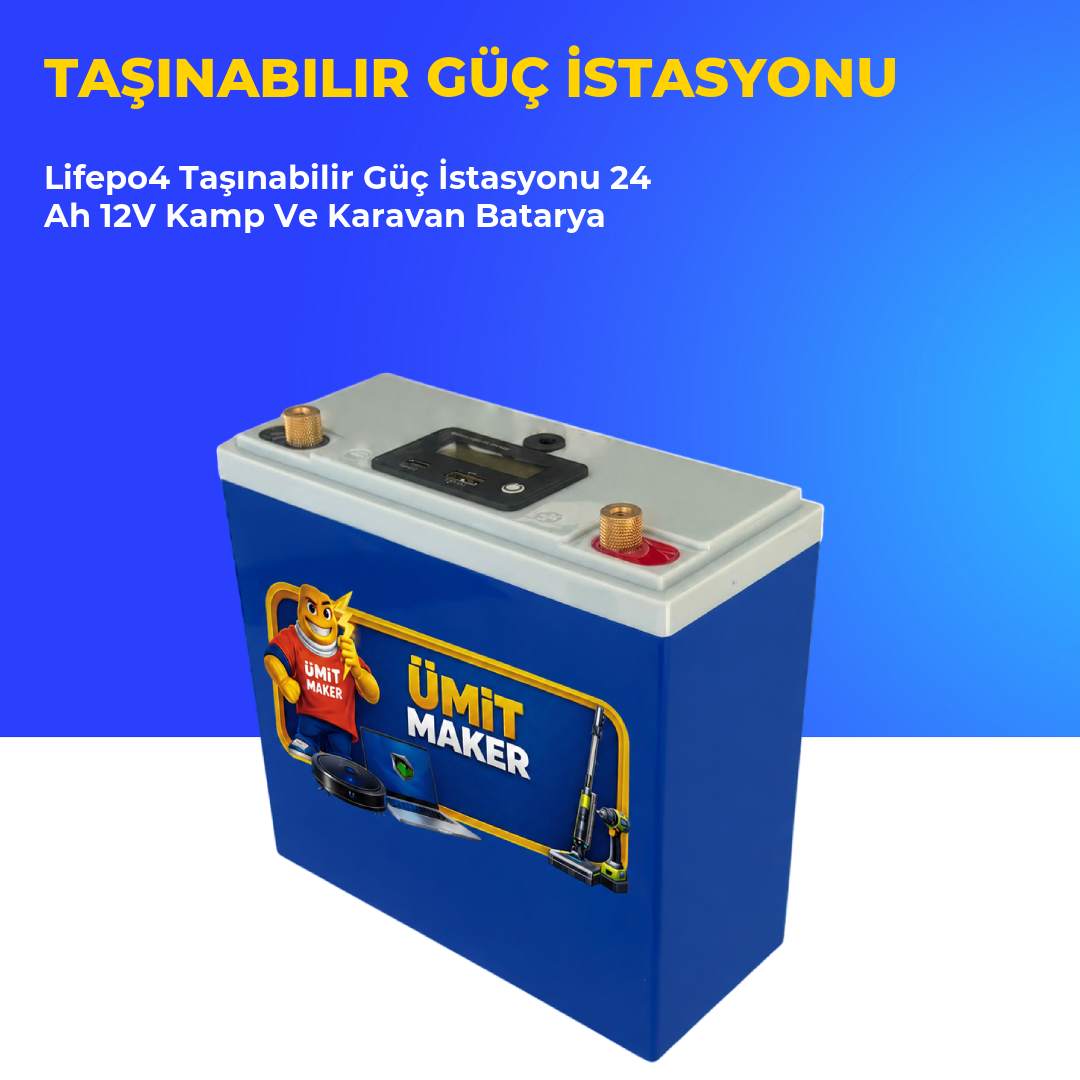 Lifepo4 Taşınabilir Güç İstasyonu 24 Ah 12V Kamp Ve Karavan Batarya