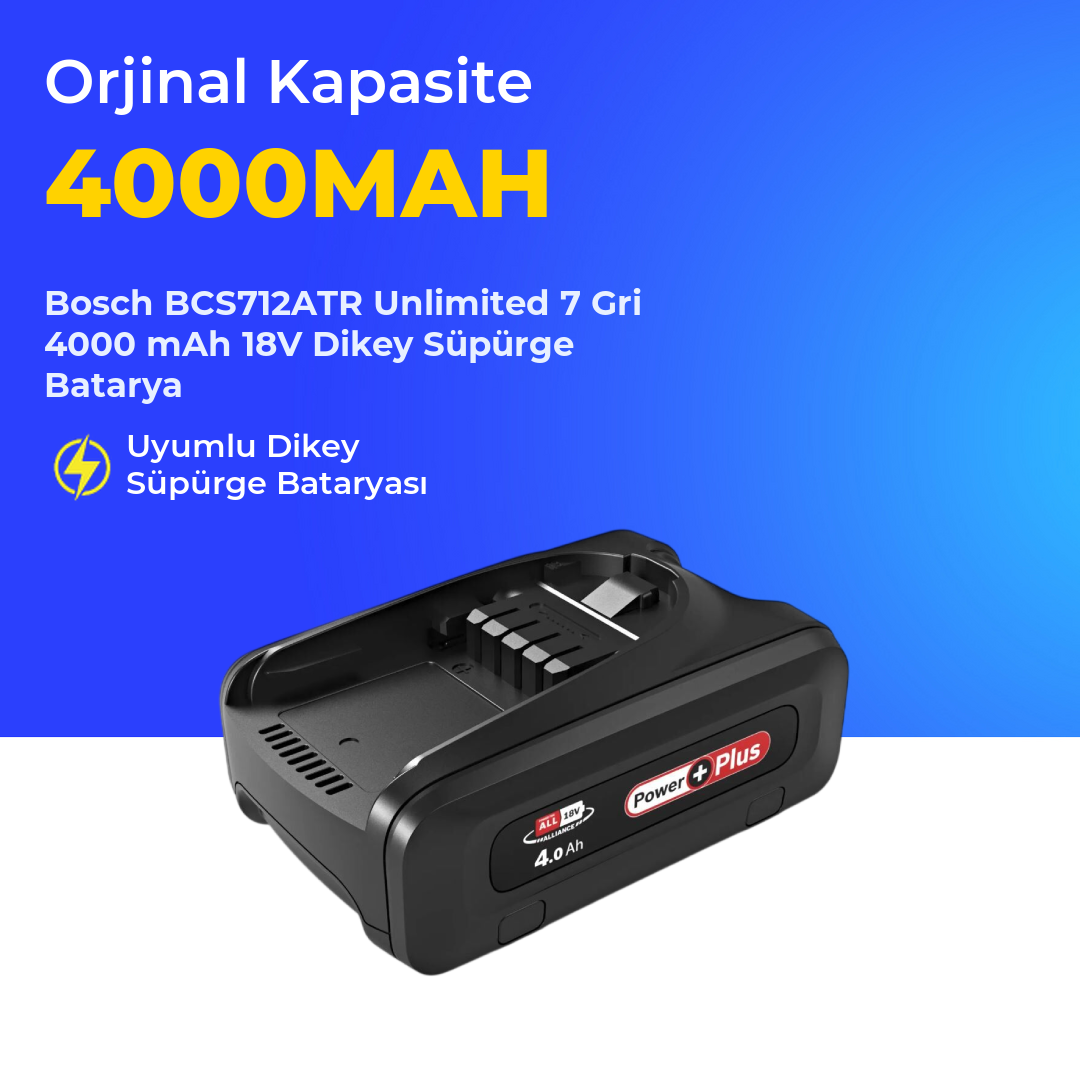 Bosch BCS712ATR Unlimited 7 Gri 4000 mAh 18V Dikey Süpürge Batarya