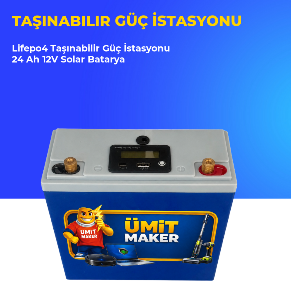 Lifepo4 Taşınabilir Güç İstasyonu 24 Ah 12V Solar Batarya