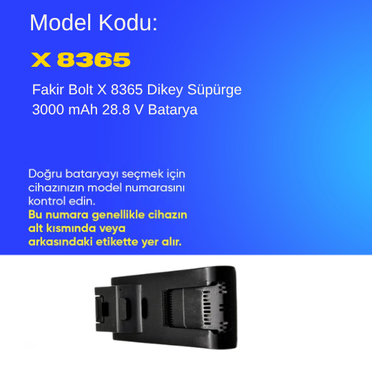 Fakir Bolt X 8365 Dikey Süpürge 3000 mAh 28.8 V  Batarya – Orjinal Uyumlu Uzun Ömürlü, Yüksek Performans Pil