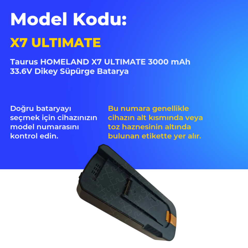 Taurus HOMELAND X7 ULTIMATE 3000 mAh 33.6V Dikey Süpürge Batarya