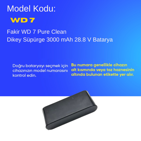 Fakir WD 7 Pure Clean Dikey Süpürge 3000 mAh 28.8 V  Batarya – Orjinal Uyumlu Uzun Ömürlü, Yüksek Performans Pil