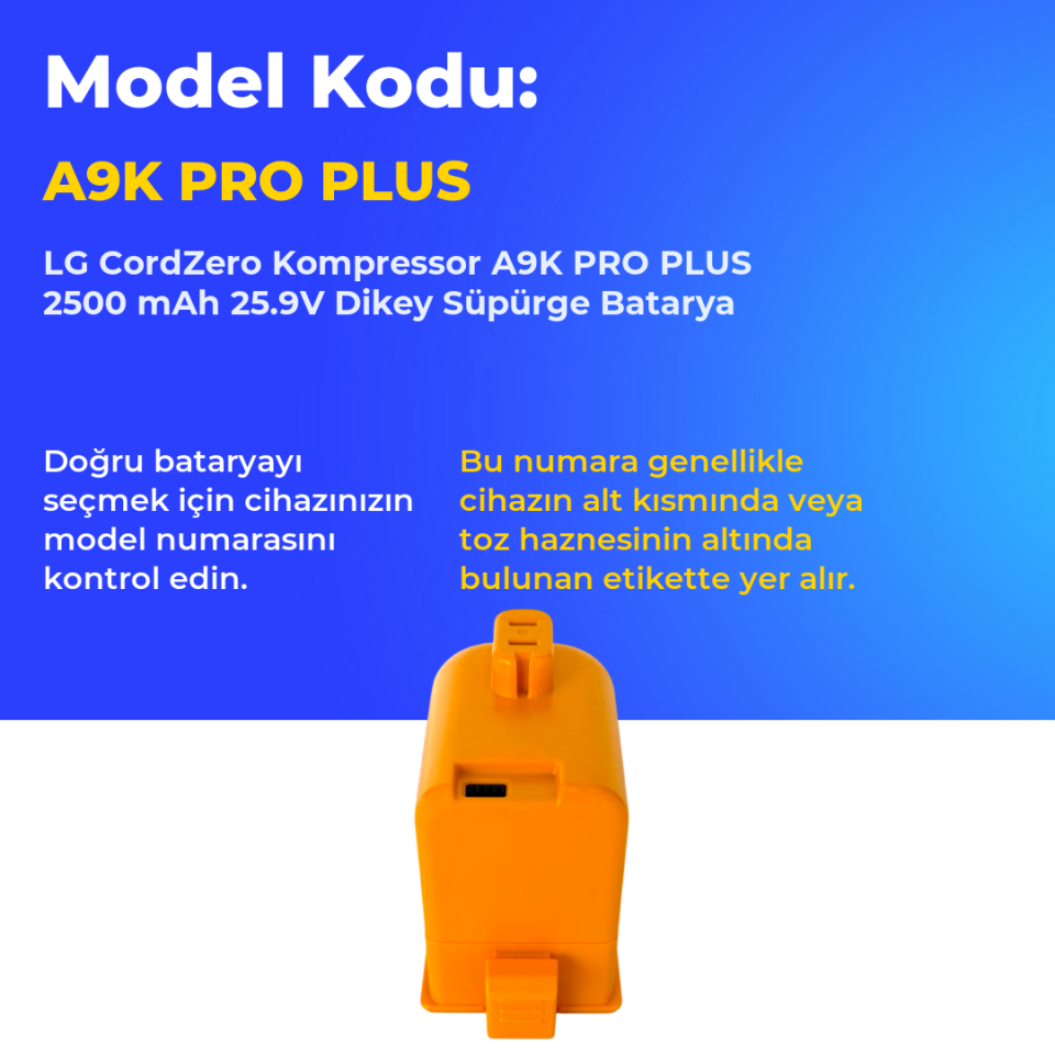 LG CordZero Kompressor A9K PRO PLUS 2500 mAh 25.9V Dikey Süpürge Batarya