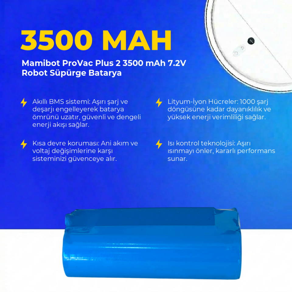 Mamibot ProVac Plus 2 3500 mAh 7.2V Robot Süpürge Batarya