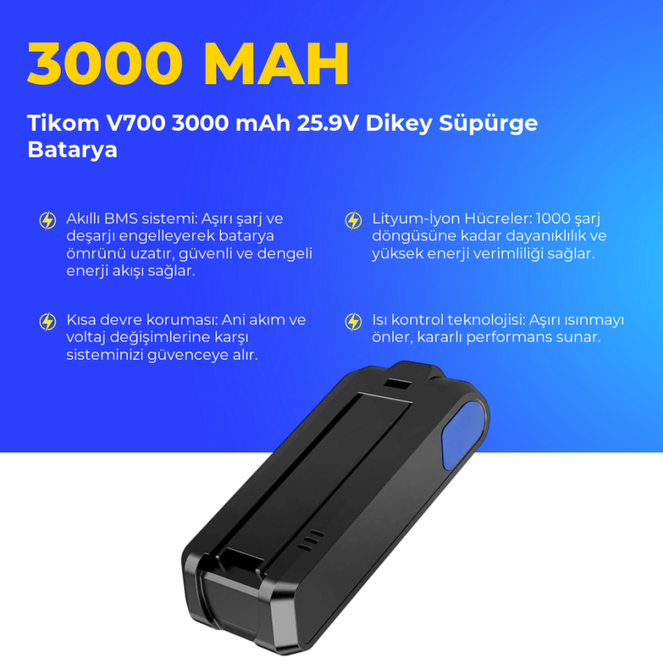 Tikom V700 3000 mAh 25.9V Dikey Süpürge Batarya