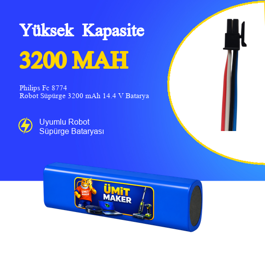 Philips  Fc 8774 Robot Süpürge 3200mAh 14.4 V Batarya – Orjinal Uyumlu Uzun Ömürlü, Yüksek Performans Pil