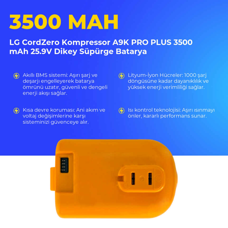 LG CordZero Kompressor A9K PRO PLUS 3500 mAh 25.9V Dikey Süpürge Batarya