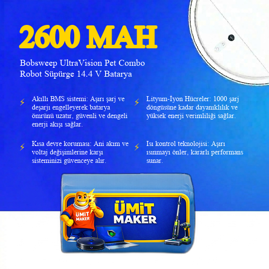 Bobsweep UltraVision Pet Combo Robot Süpürge 2600 mAh Batarya