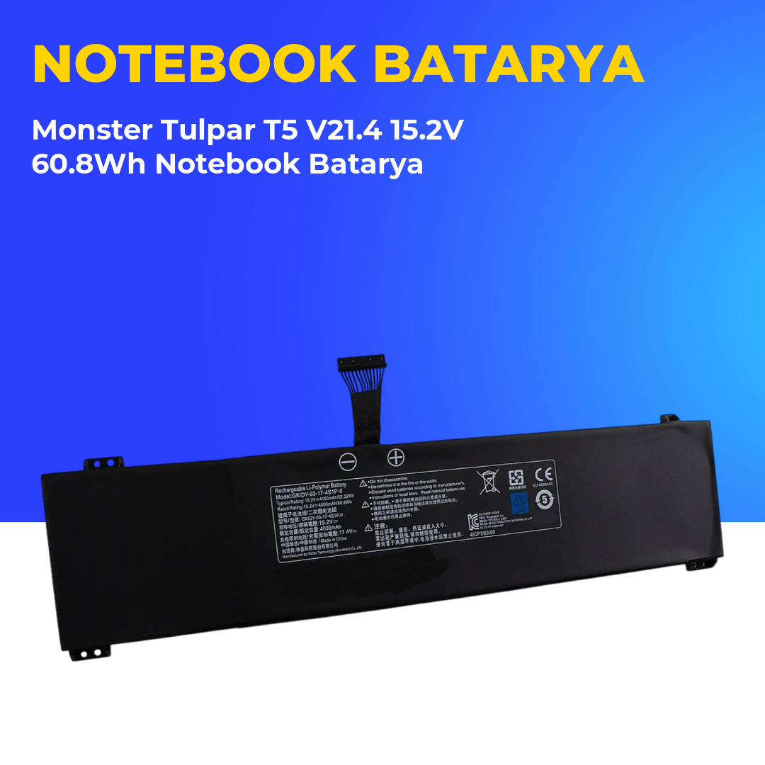 Monster Tulpar T5 V21.4 15.2V 60.8Wh Notebook Batarya