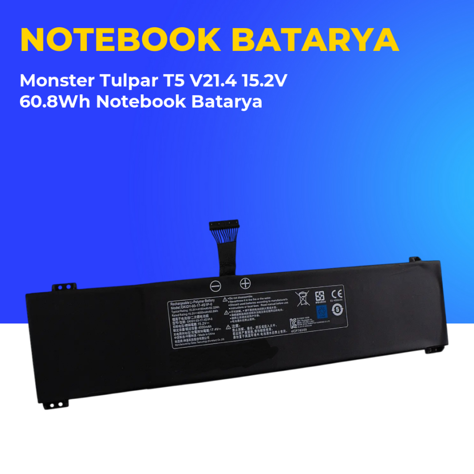 Monster Tulpar T5 V21.4 15.2V 60.8Wh Notebook Batarya