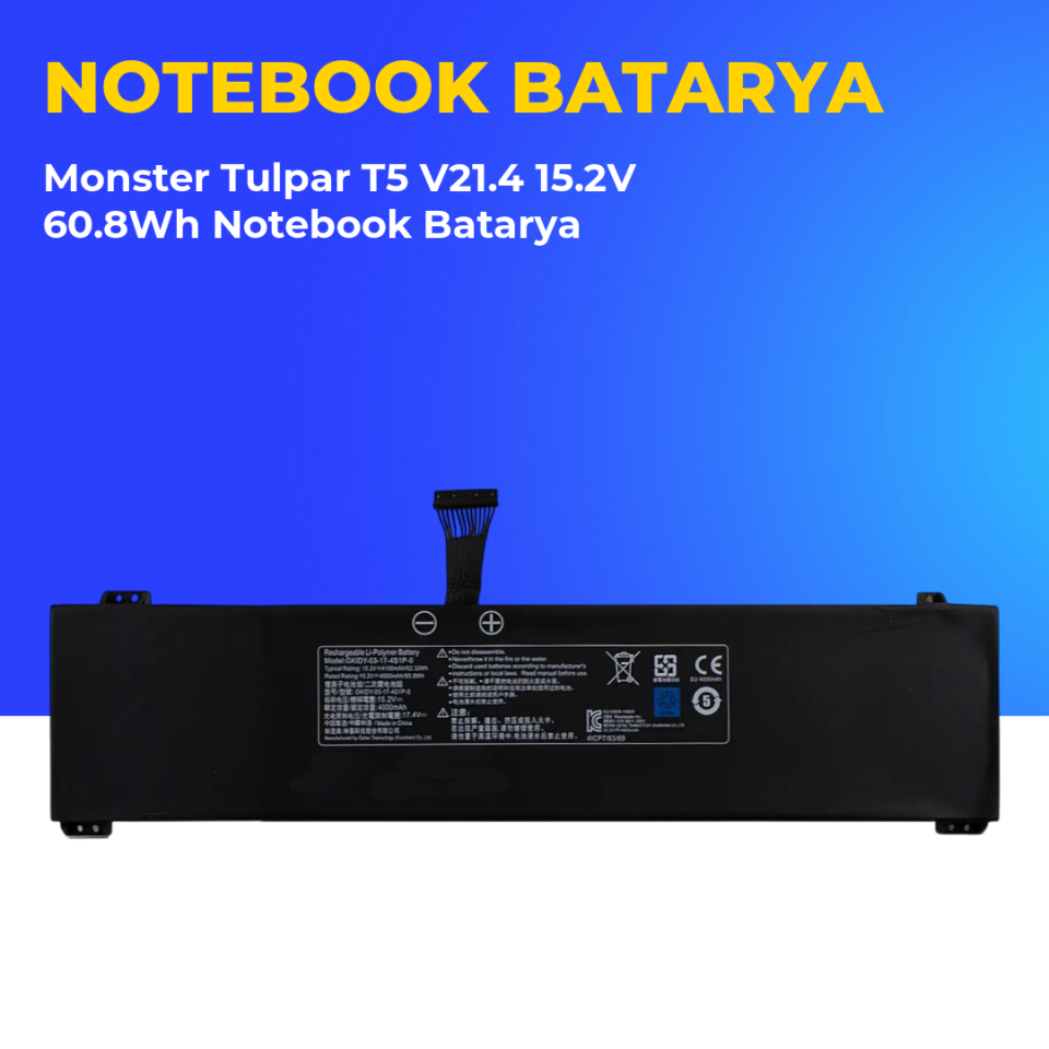 Monster Tulpar T5 V21.4 15.2V 60.8Wh Notebook Batarya