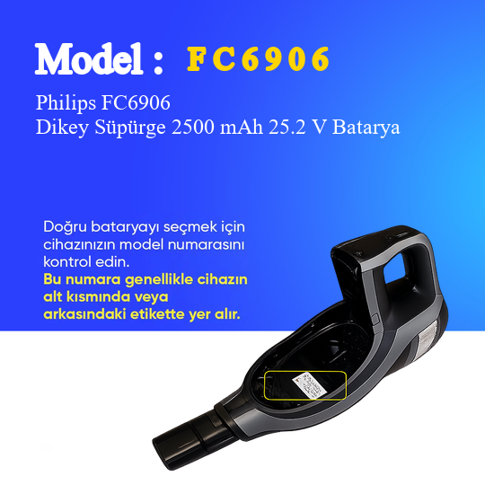 Philips FC6906 Dikey Süpürge 2500 mAh 25.2V Batarya