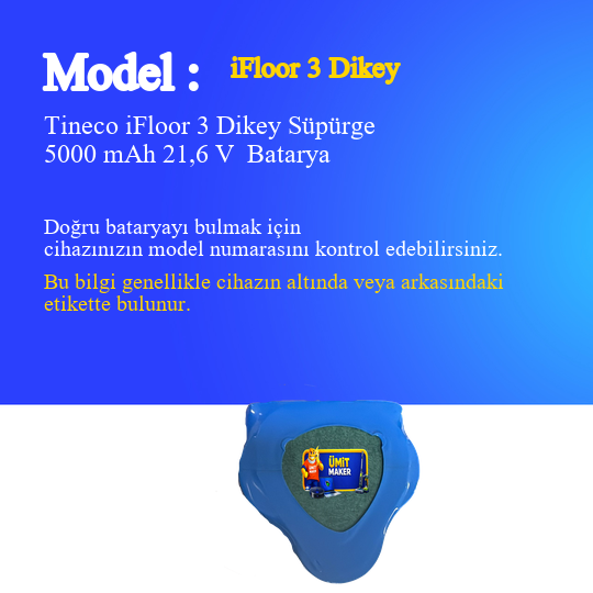 Tineco iFloor 3 Dikey Süpürge 5000 mAh 21,6 V  Batarya – Orjinal Uyumlu Uzun Ömürlü, Yüksek Performans Pil