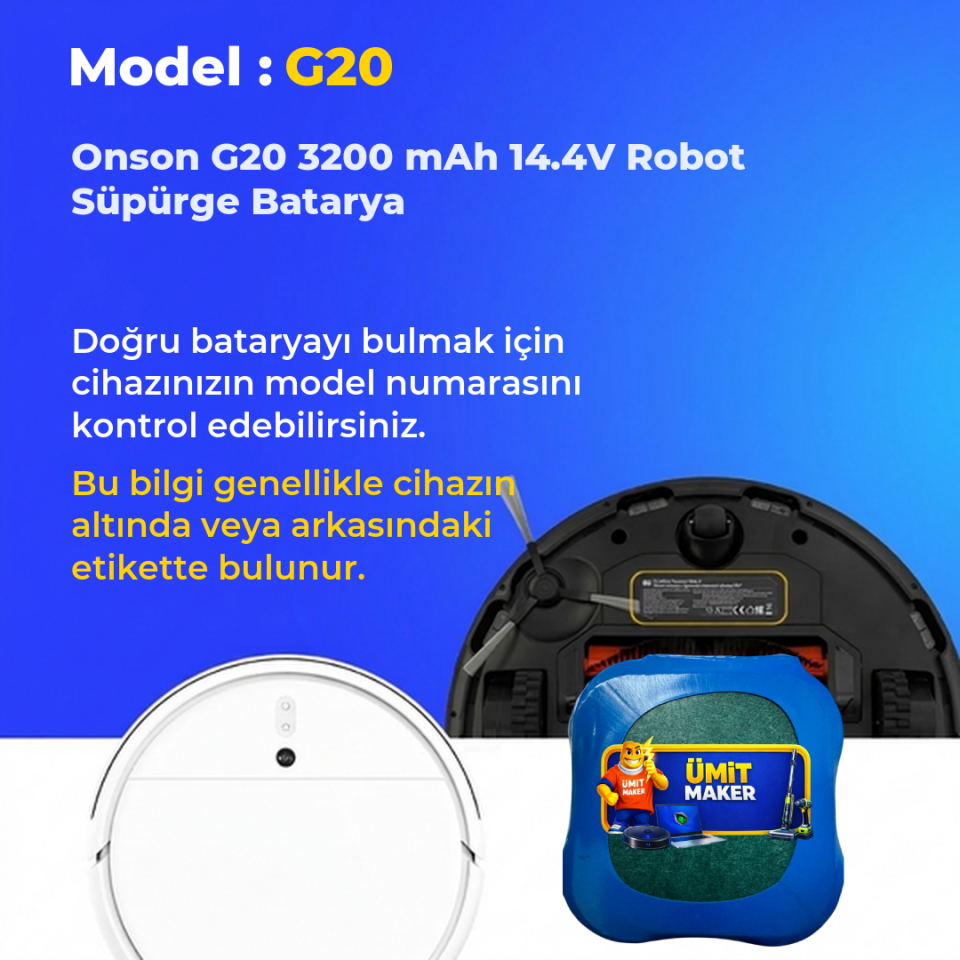 Onson G20 3200 mAh 14.4V Robot Süpürge Batarya