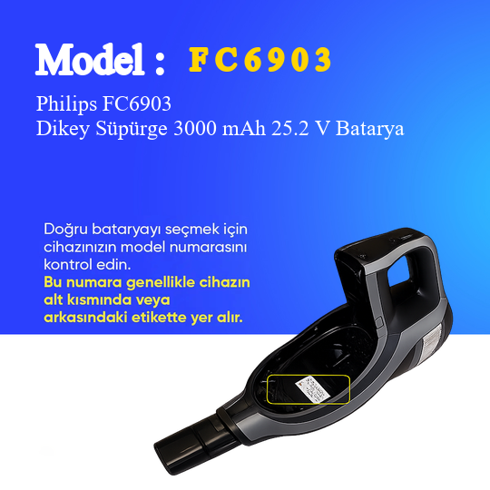 Philips FC6903 Dikey Süpürge 3000 mAh 25.2V Batarya