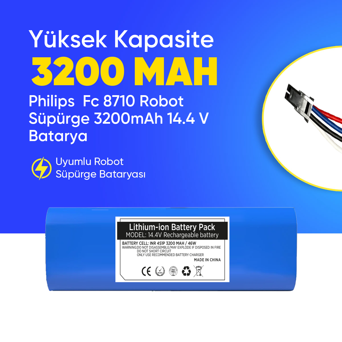Philips  Fc 8710 Robot Süpürge 3200mAh 14.4 V Batarya – Orjinal Uyumlu Uzun Ömürlü, Yüksek Performans Pil