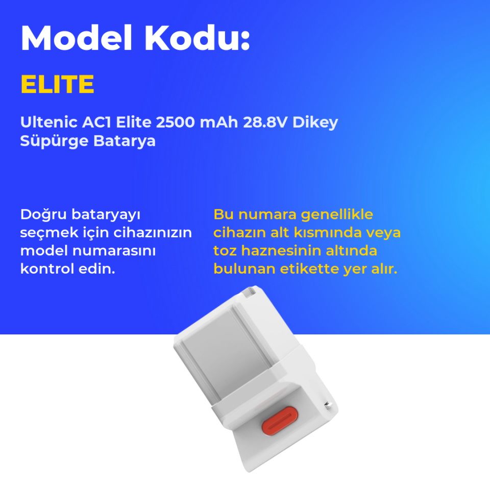 Ultenic AC1 Elite 2500 mAh 28.8V Dikey Süpürge Batarya
