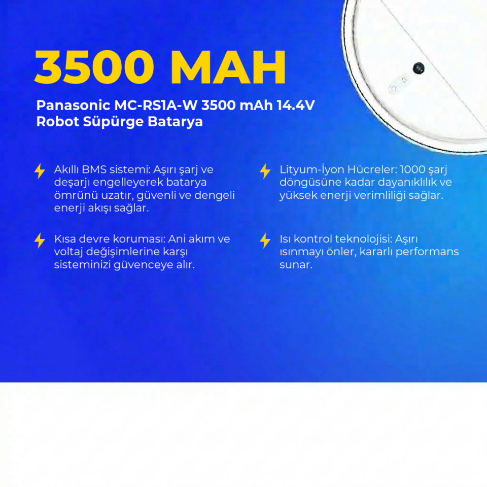 Panasonic MC-RS1A-W 3500 mAh 14.4V Robot Süpürge Batarya