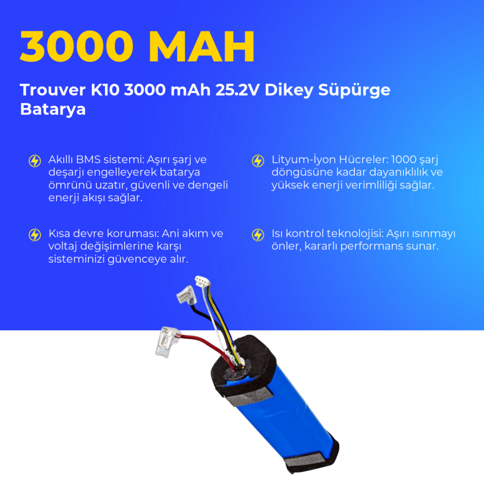 Trouver K10 3000 mAh 25.2V Dikey Süpürge Batarya