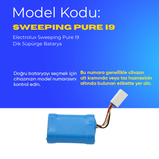 Electrolux Sweeping Pure I9 Dik Süpürge Batarya – Orijinal Kalite, Güçlü ve Dayanıklı Yedek Pil | Hızlı Şarj