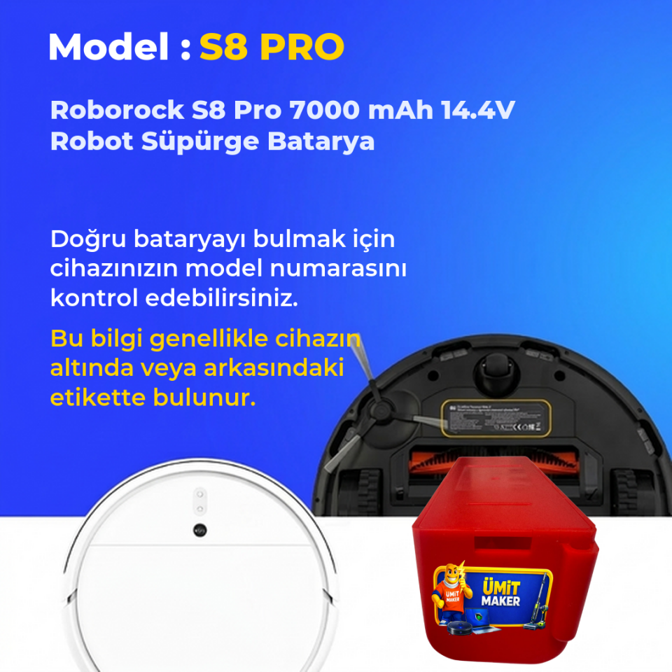 Roborock S8 Pro 7000 mAh 14.4V Robot Süpürge Batarya