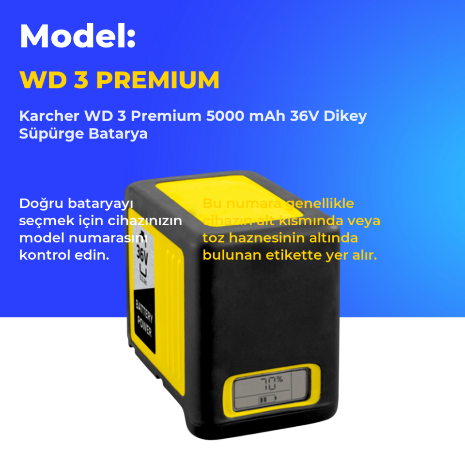 Karcher WD 3 Premium 5000 mAh 36V Dikey Süpürge Batarya