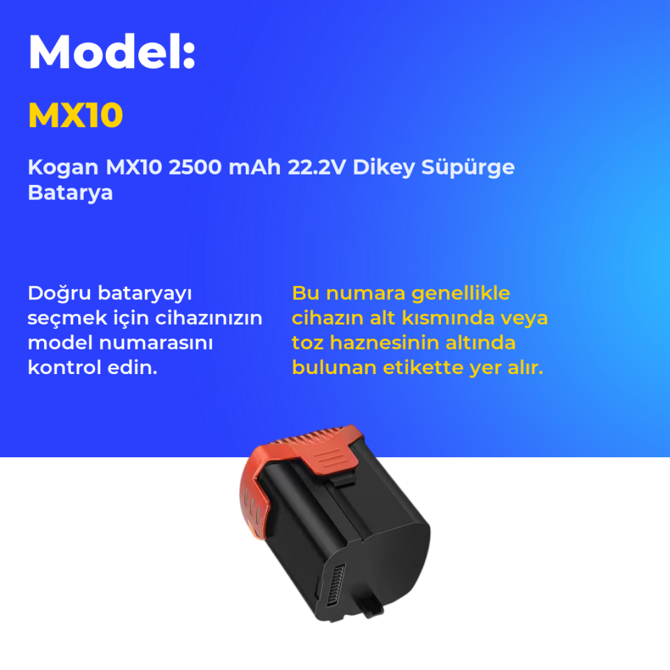 Kogan MX10 2500 mAh 22.2V Dikey Süpürge Batarya