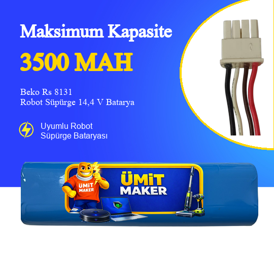Beko Rs 8131 Robot Süpürge 3500 mAh  14,4 V Batarya – Orjinal Uyumlu Uzun Ömürlü, Yüksek Performans Pil