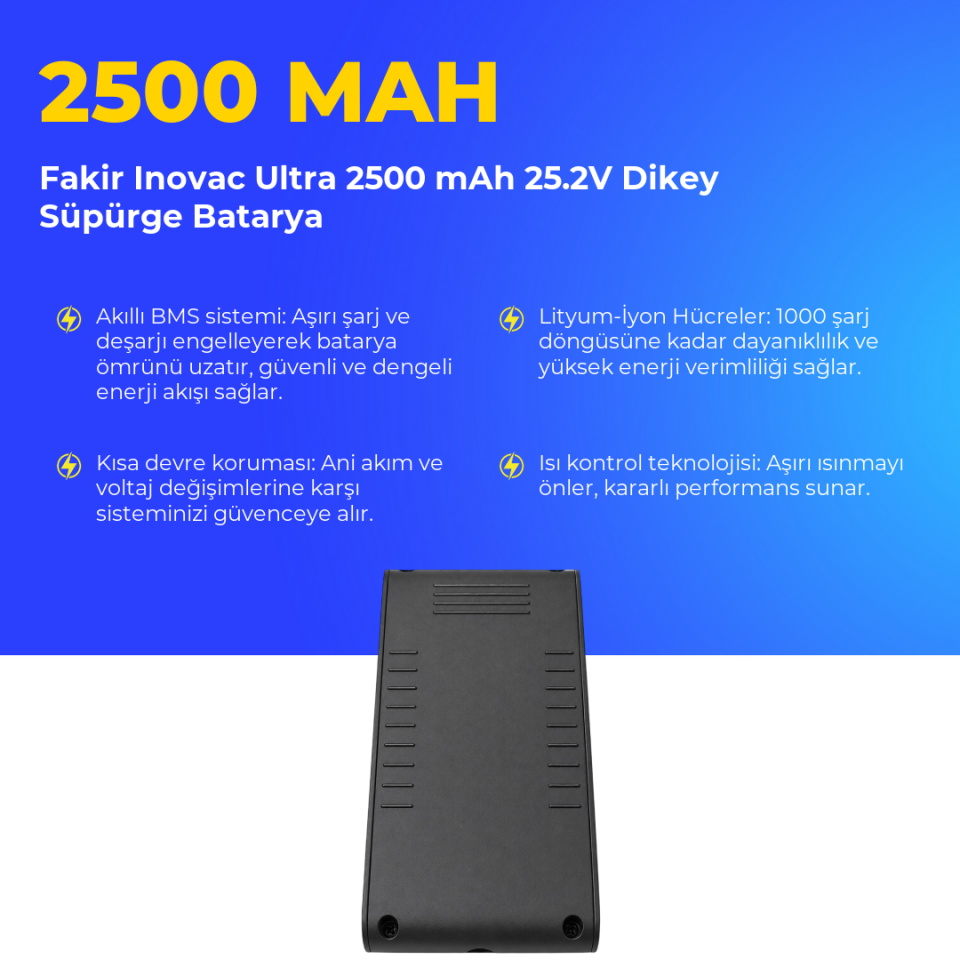 Fakir Inovac Ultra Dikey Süpürge 2500 mAh 25.2V Batarya