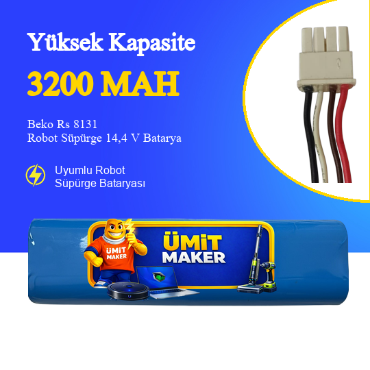 Beko Rs 8131 Robot Süpürge 3200 mAh  14,4 V Batarya – Orjinal Uyumlu Uzun Ömürlü, Yüksek Performans Pil