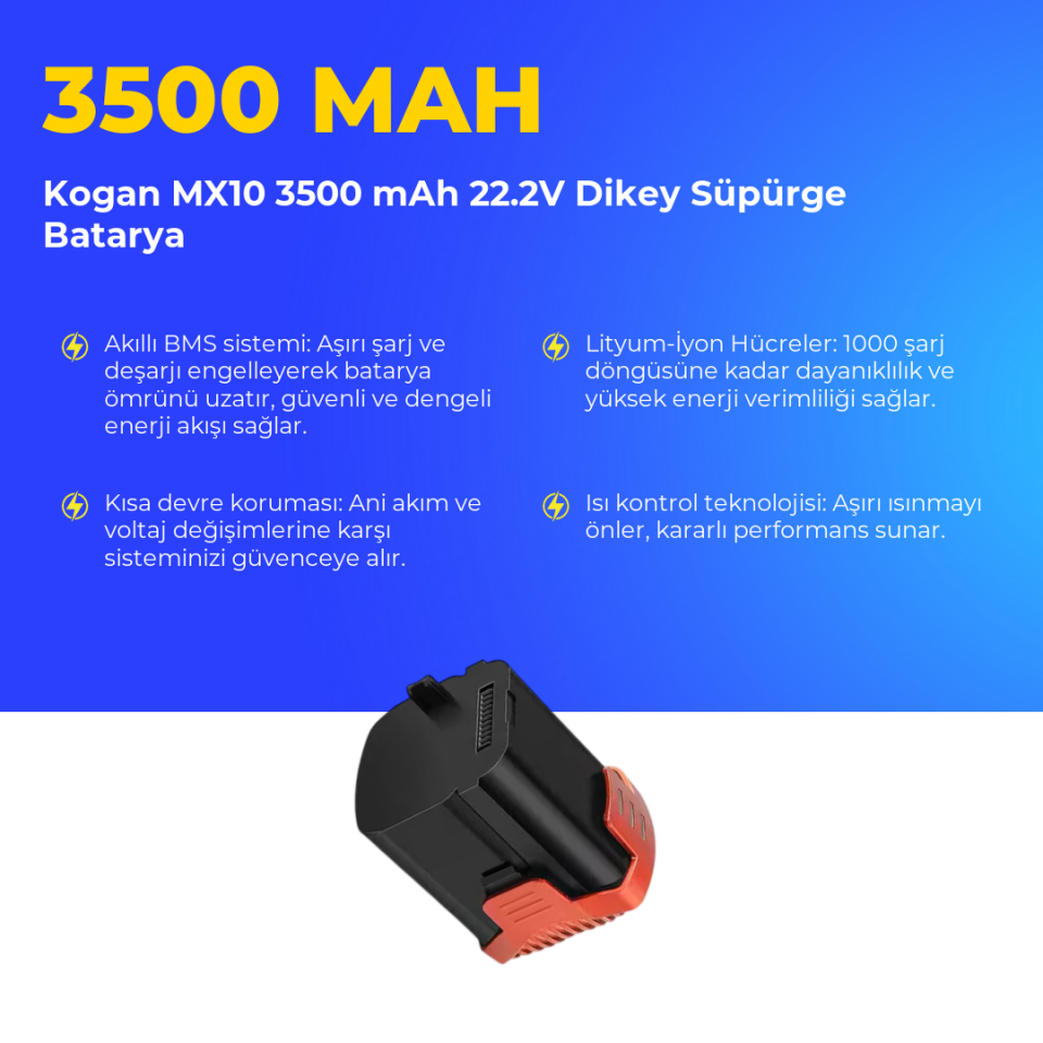 Kogan MX10 3500 mAh 22.2V Dikey Süpürge Batarya
