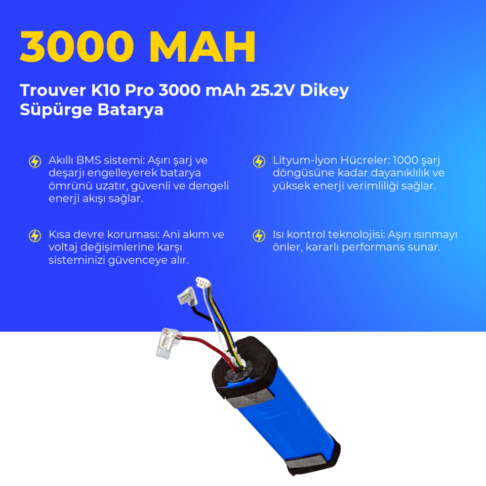 Trouver K10 Pro 3000 mAh 25.2V Dikey Süpürge Batarya