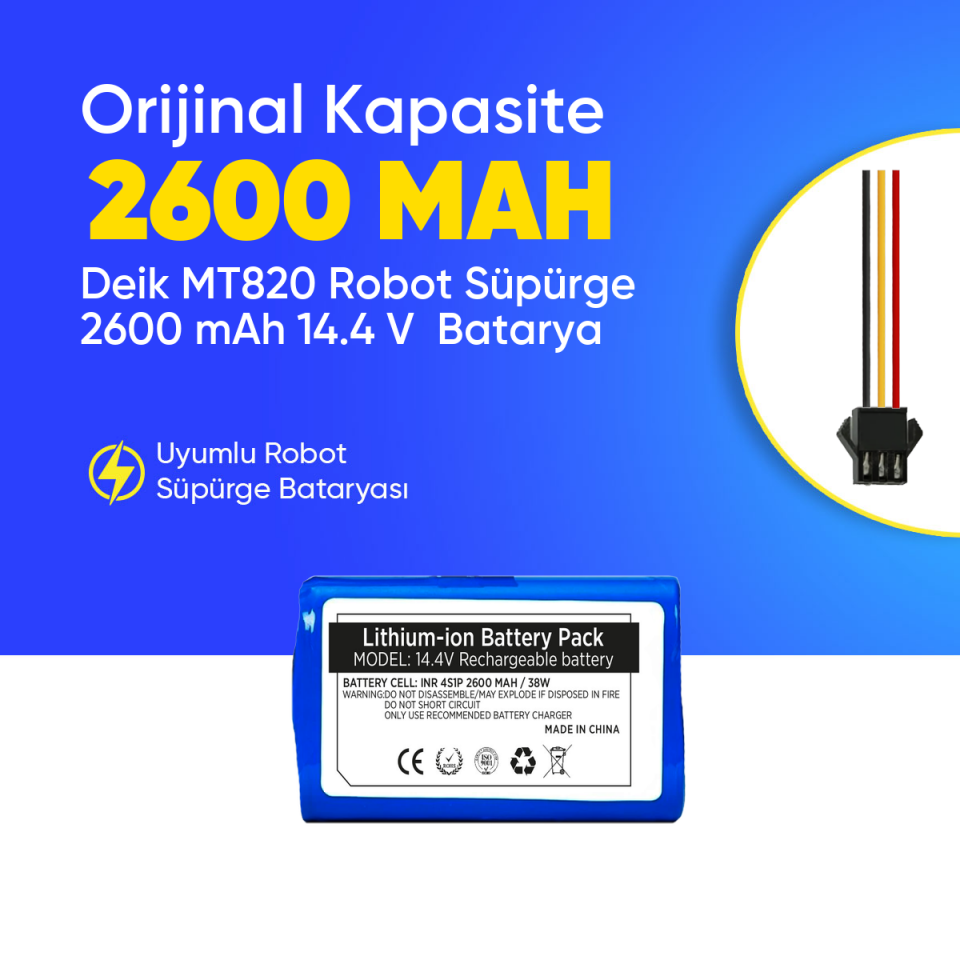 Deik MT820 Robot Süpürge 2600 mAh 14.4 V  Batarya – Orjinal Uyumlu Uzun Ömürlü, Yüksek Performans Pil