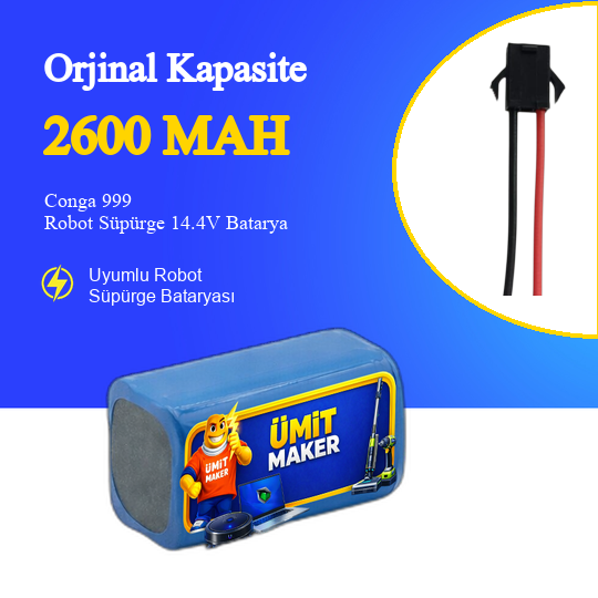 Conga 999 Robot Süpürge 2600 mAh Batarya