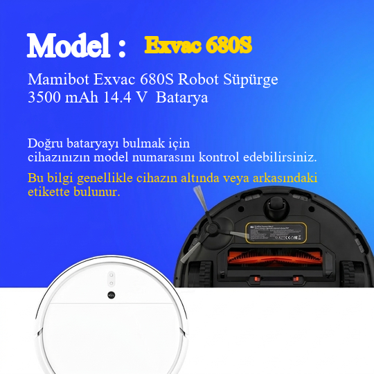 Mamibot Exvac 680S Robot Süpürge 3500 mAh 14.4 V  Batarya – Orjinal Uyumlu Uzun Ömürlü, Yüksek Performans Pil