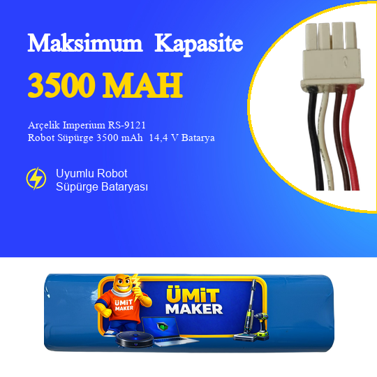 Arçelik Imperium RS-9121 Robot Süpürge 3500 mAh  14,4 V Batarya – Orjinal Uyumlu Uzun Ömürlü, Yüksek Performans Pil