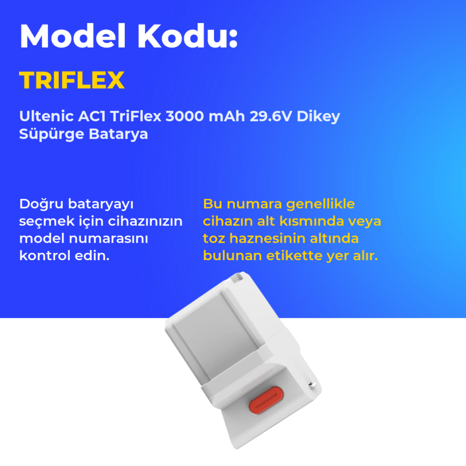 Ultenic AC1 TriFlex 3000 mAh 29.6V Dikey Süpürge Batarya