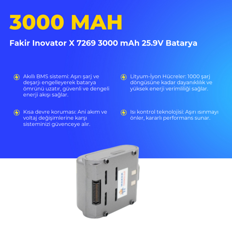 Fakir Inovator X 7269 Dikey Süpürge 3500 mAh 30.0V Batarya