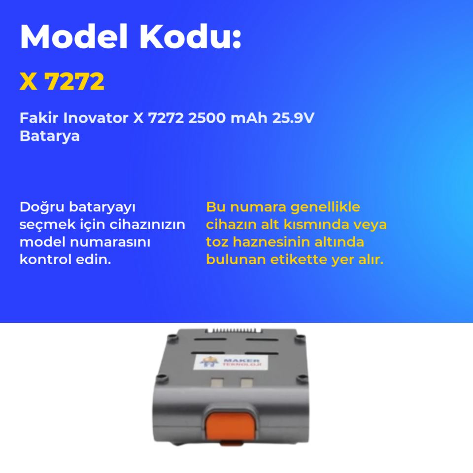 Fakir Inovator X 7272 Dikey Süpürge 2500 mAh 25.9V Batarya