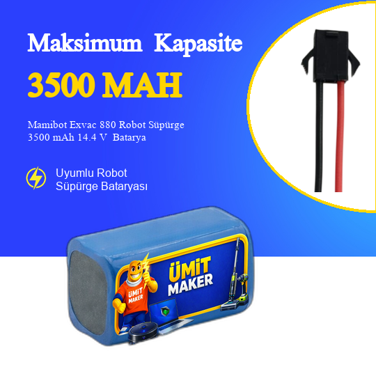 Mamibot Exvac 880 Robot Süpürge 3500 mAh 14.4 V  Batarya – Orjinal Uyumlu Uzun Ömürlü, Yüksek Performans Pil