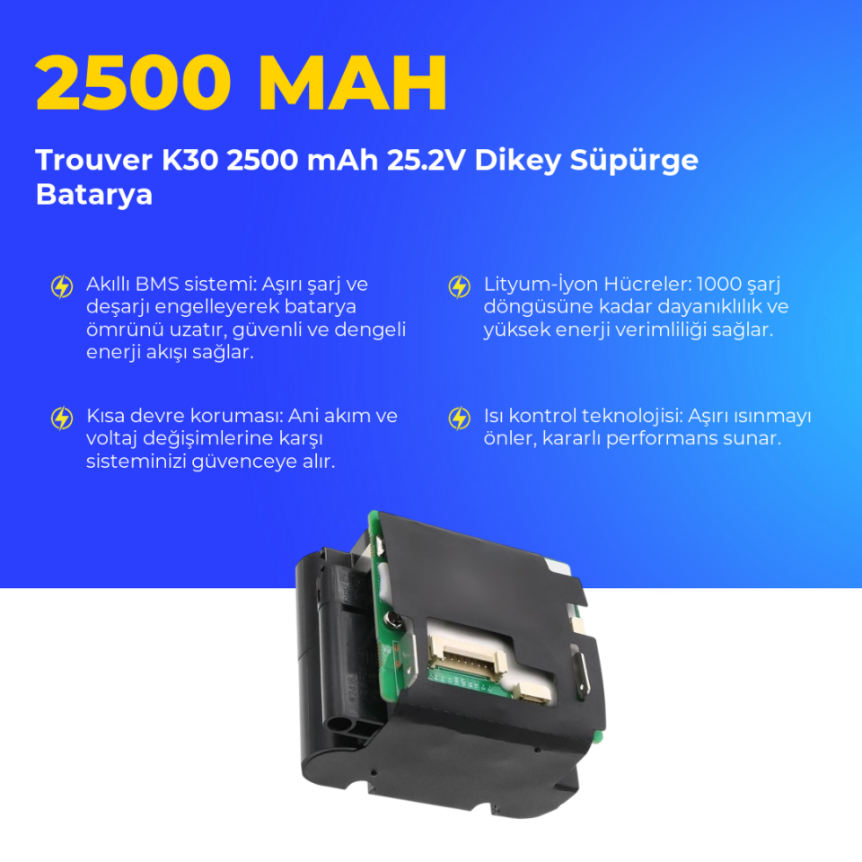 Trouver K30 2500 mAh 25.2V Dikey Süpürge Batarya