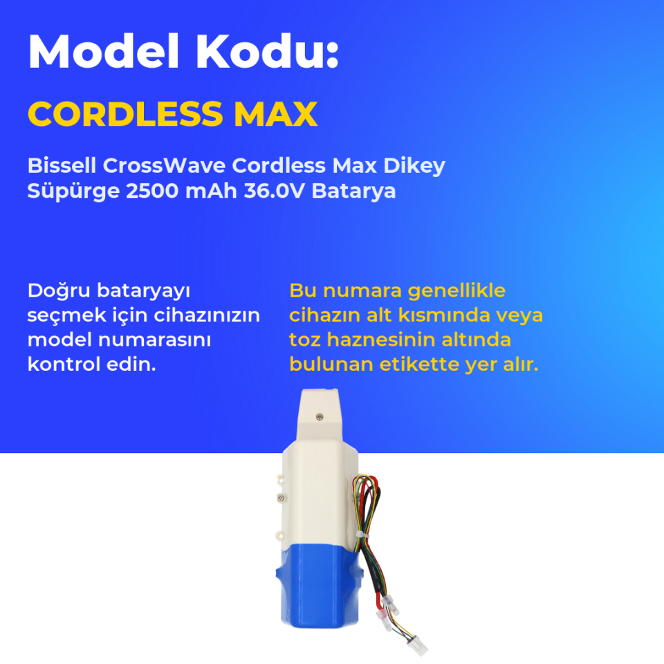 Bissell CrossWave Cordless Max Dikey Süpürge 2500 mAh 36.0V Batarya