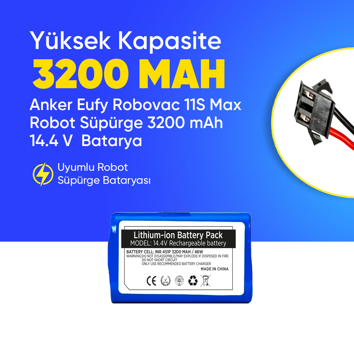 Anker Eufy Robovac 11S Max Robot Süpürge 3200 mAh 14.4 V  Batarya – Orjinal Uyumlu Uzun Ömürlü, Yüksek Performans Pil