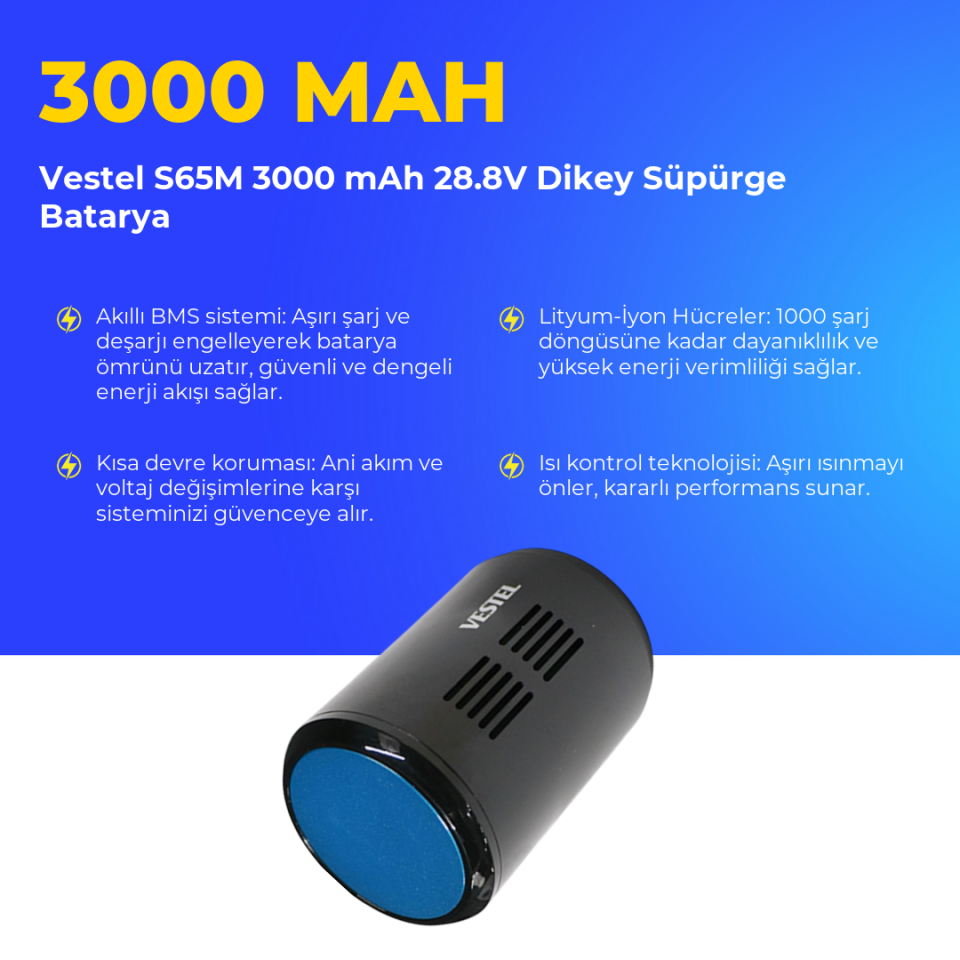 Vestel S65M 3000 mAh 28.8V Dikey Süpürge Batarya