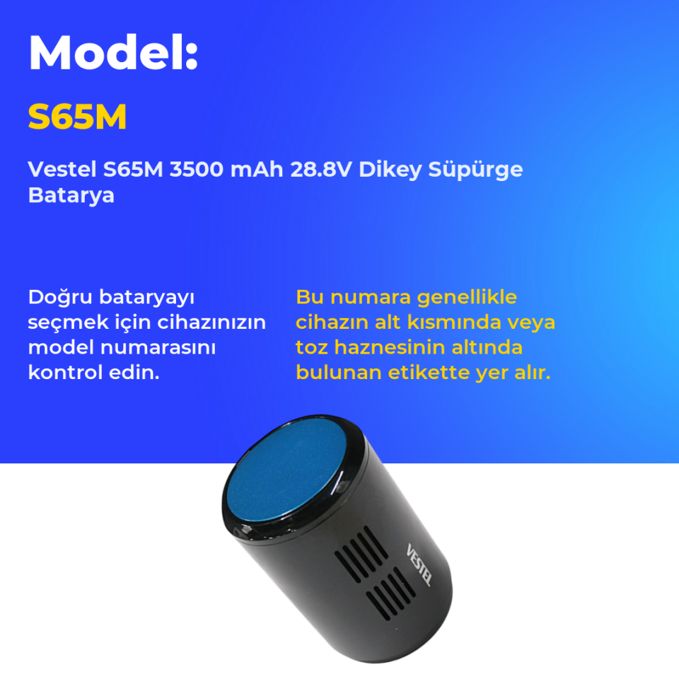 Vestel S65M 3500 mAh 28.8V Dikey Süpürge Batarya